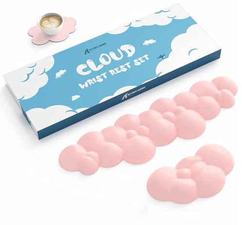 ATTACK SHARK Cloud Keyboard Mouse Wrist Rest with Coaster Set,Ergonomic Palm Rest Combo for Pain Relief, Non-Slip,Ultra-Soft Memory Foam Wrist Cushion Support for Comfortable Typing/Gaming-Flesh Pink