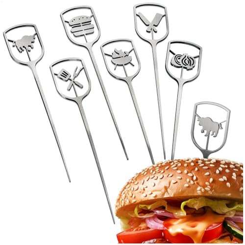 Robin Goods® 6x brochettes de burger en acier inoxydable - brochettes en métal avec large surface de préhension perforée - brochettes de grill - brochettes de service (06 pièces)