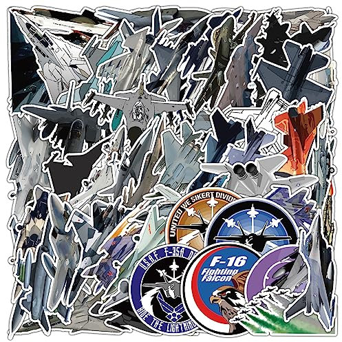 Kampfflugzeuge Aufkleber Fighter Sticker Set 50 Stücke Niedlich Deko für Auto Laptop Skateboard Fahrrad Moped Motorrad Fahrrad Computer,Geeignet für Erwachsene Kinder