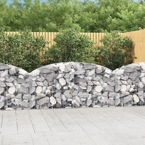 Higsose Gabion avec arc haut 200 x 30 x 80/100 cm, argent, fer galvanisé, panier à pierre, panier à gabion, clôture, mur de soutènement, grille de gabion, grillage direct, panier en pierre