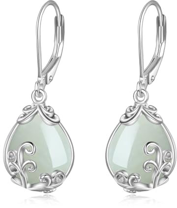 POPLYKE Jade Filigran Tropfen Tropfen Ohrringe Sterling Silber Leverback Ohrringe Schmuck für Frauen