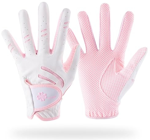 Lawaia A Pair Kids Golf Gloves Junior Golf Glove Leather Elastic Fabric Breathable Pink Golf Glove Left and Right Handed Golf Glove Golf Accessories for Kids