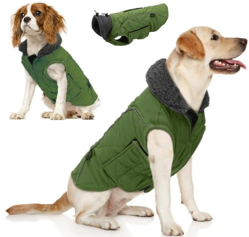 EMUST Winter Hundemantel, Fleece Hundebekleidung für kaltes Wetter, Britischer Stil Winddichte warme Hundejacke für Kleine Hunde Hundemäntel für den Winter, NeuGrün, XS