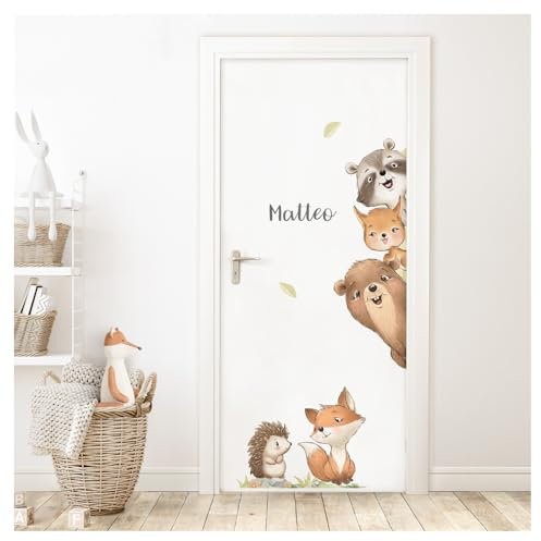 DEKO KINDERZIMMER Türaufkleber Waldtiere personalisiert Wandtattoo mit Name Babyzimmer Wandsticker Kinderzimmer Schlafzimmer Wandaufkleber Wanddeko DK1149-04
