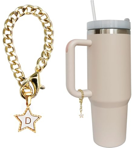 kapitomanio Stanley Cup Accessories Charms, Initial Letter Star Charm for Simple Modern Tumbler, Name ID Letter Handle Charm for All Water Bottle Charms (D)