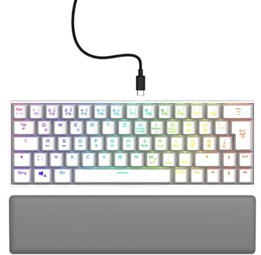 uRage Gaming-Keyboard Exodus 760 Mechanical Mini, Tastatur mit Abnehmbarer Handballenauflage, Full-RGB-Beleuchtung, Gaming-Software, kompaktes Format, Outemu Red Switches, QWERTZ-Layout, in weiß