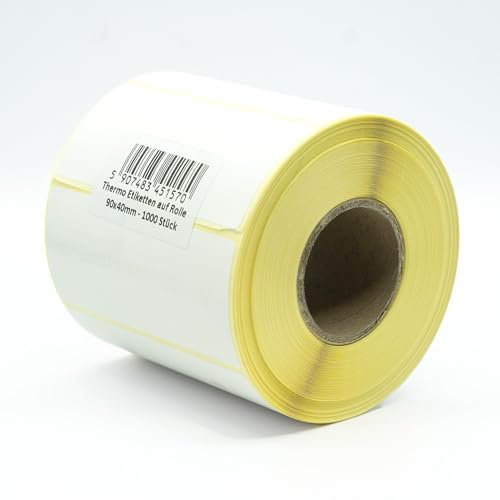 MDlabels Weiße Thermo etiketten auf Rolle 90x40mm 1000 Stück - permanent haftend, für Barcode, weiße Klebeetiketten zur Beschriftung Thermische etiketten