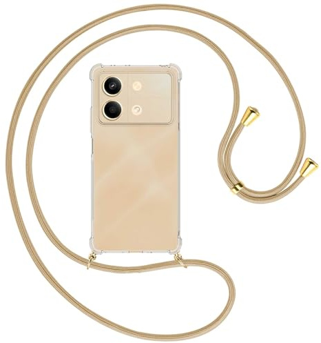 mtb more energy® Handykette kompatibel mit Xiaomi Redmi Note 13 Pro 5G, Poco X6 5G - Caramel/Goldfarbene Ösen - Smartphone Hülle zum Umhängen - Anti Shock Full TPU Case