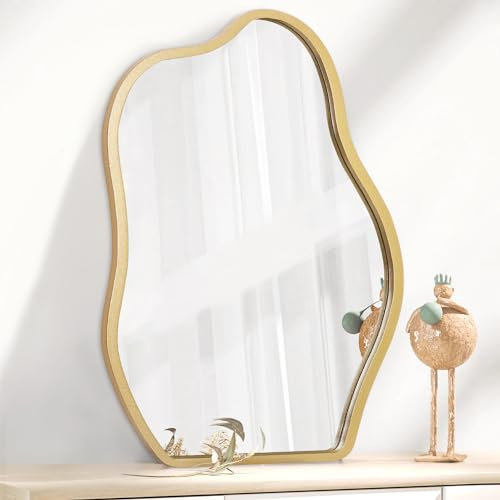 Unregelmäßiger hängender Wandspiegel Holz gerahmt Moderne asymmetrische Spiegel für Wand Künstlerischer dekorativer Wolkenspiegel Wanddekorationsspiegel für Schlafzimmer Badezimmer Wohnzimmer Large