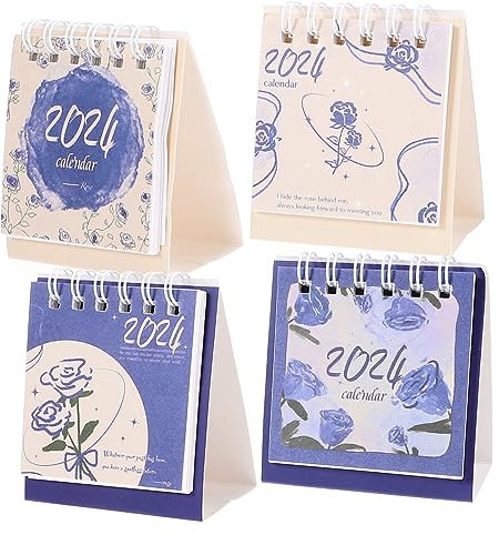 CAXUSD 4 Stück Tischkalender Bürodekoration Mini-Flip-Kalender Kalender-Tischdekoration Zu Kalender Tischdekoration Mini-Kalender niedlich Check-In rote Rose Kalenderbuch