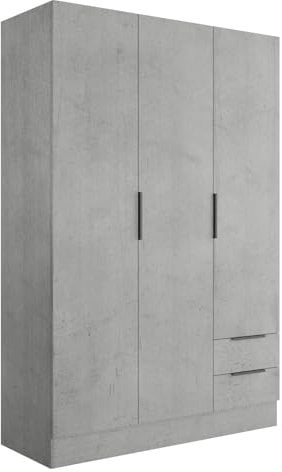 Composad | Armadio della Linea ESPRESSO con 3 Ante e 2 Cassetti, Armadio Contenitore, Salvaspazio, per Camera da letto, Lavanderia, (LxAxP) 119,3x184,4x46,3 cm, Colore Grigio Cemento, Made in Italy