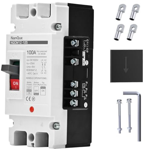 DC Circuit Breaker MCCB add Shunt release Auxiliary Contact Module Combination DC24V 48V Remote Control Cut Off Solar Panel Battery Power Protector BMS Charging Singal Controller (100A)