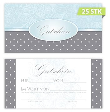 25 Geschenkgutscheine DIN lang plus (21 x 10,5 cm) Design Motiv Ornament. Blanko Gutscheine zum Ausfüllen Gutschein Geschenk Karte für Massage Wellness Kosmetik Nagelstudio Spa Beauty