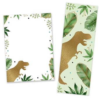 Minkocards 6 Lesezeichen + 6 Mini-Notizblöcke (A7-Format) Dino Dinosaurier Mitgebsel für Kindergeburtstag Gastgeschenke für Kinder Jungen Mädchen