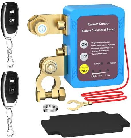 TKSE Remote Battery Disconnect Switch,12V 240A Remote Kill Switch for Car, Automatic Power Shut off Switch for Car, Battery Isolator Switch with 2 Remote Controls (No Digital Display Function)