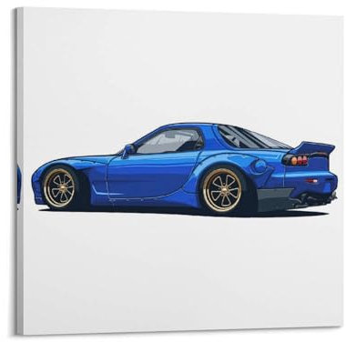 UNSGA Cartoon-JDM-Auto-Poster, Mazda RX-7, Rennwagen-Poster, dekorative Malerei, Leinwand, Wandposter und Kunstdruck, moderne Familienschlafzimmer-Dekoration, Poster, 70 x 70 cm