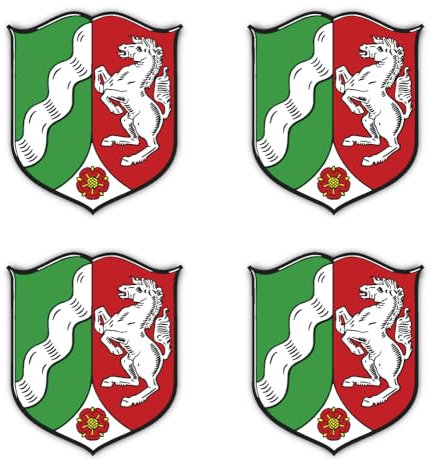 Aufkleber: 75 mm, 4 Stück - Wappen - Deutschland - Nordrhein-Westfalen - DE - NW, NRW - für Auto, Laptop und mehr