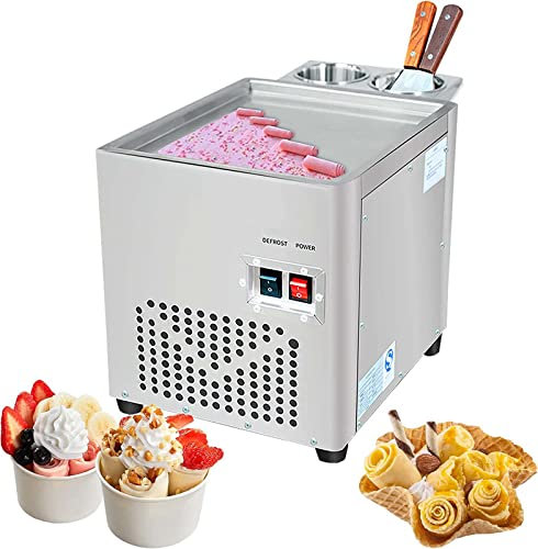Stainless Steel Stir-Fried Ice Cream Roll Machine with Single Square Pan - Commercial Rolled Ice Cream Maker for Bars Cafe Dessert Shops