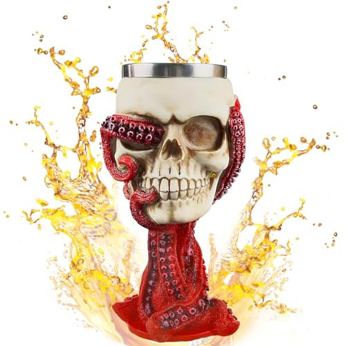 FePen Tasse Crâne d'Halloween, Gobelet à Vin Crâne, 3D Crâne Tasse, Chope à Bière de Crâne, Tasse à Boire Tete de Mort, Verre à Vin Halloween Crâne, Tasses Gobelet Bière en Acier Inoxydable (gobelet)