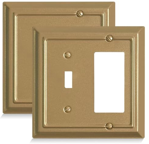 Funkiim Metal Decorative Wall Plate,Electrical Outlet Covers,Light Switch Covers,Mid Size Switch Plate of Various Styles for Indoor and Outdoor(Vintage Gold, 2 Gang Toggle/Decorator 2 PK)