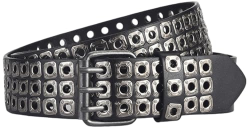 ISAKEN Ceinture Punk Femme Homme Ceinture Rock avec Boucle en Métal Ceinture en Cuir avec Clous pour Jeans Shorts Style Punk Pantalon