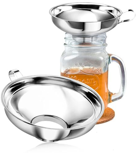 Embudo de enlatado de acero inoxidable, 2 embudos de boca ancha para tarros Mason con asa, juego de embudo de alimentos para uso en cocina para líquidos, frijoles, mermeladas, ingredientes secos, etc.