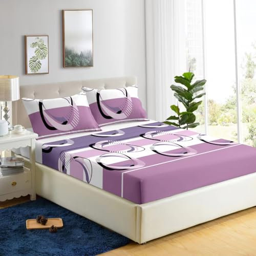 HaraDeco Juego de Sábana 4 Piezas Cama 180x190/200cm, Microfibra Poliéster Suave, Sábana Encimera Estampada Moderna, Bajera Ajustable para Colchón 28cm, 2 Fundas Almohada 50x70cm(Aro Lila, Cama 180)