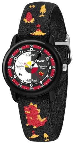Timever Kinder Armbanduhr Mädchen Jungen mit Elastisches Stoff Armband,analoge Kinderuhr zum Lernen,Schmetterling Dinosaurier Floralen Motiven BlackDinosaur