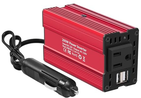 Coche Inversor Inversor De Corriente 150W/300W 200W/400W 12V DC A 110V/220V AC Convertidor De Salida del Adaptador del Enchufe del Coche con Puertos De Carga Rápida Convertidor(200W 12V 110V 60HZ)