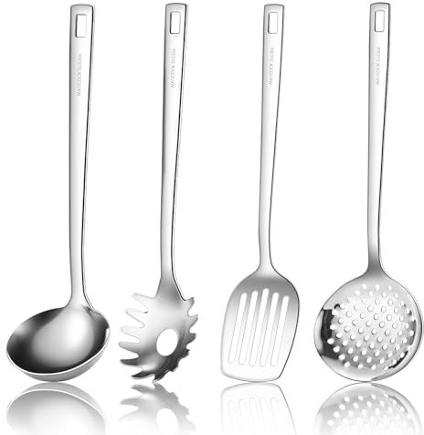 MAXCOOK Edelstahl Küchenutensilien Set,4 Stück Kochutensilien Edelstahl löffel Set, Kochlöffel Küche Wok Utensilien Set（Spülmaschinenfest）