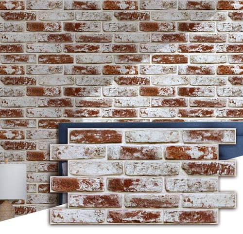 Commomy Lot de 12 panneaux muraux 3D imitation brique – 57,9 x 30 cm – Carrelage en PVC texturé imprimable pour cuisine, chambre à coucher, salon, arrière-plan TV, camping-car (couvre 20 m²)