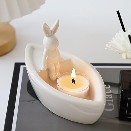 Niedliche Teelichthalter Für Osterdeko, Keramik Osterhase Kerzenhalter, Süß Ostertiere Candle Holder Für Teelicht, Ostern Geschenke Für Wärmen Wohnzimmer Schlafzimmer Deko Tischdeko (Boot)