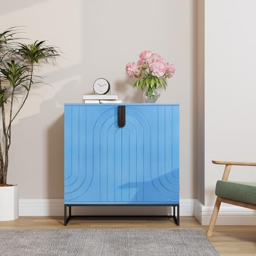 MROJISC Sideboard, Küchenschrank, Buffetschrank, Aufbewahrungsschrank, mit 2 Türen, Verstellbare Ablagen, für Wohnzimmer, Küche, Esszimmer(Blau)