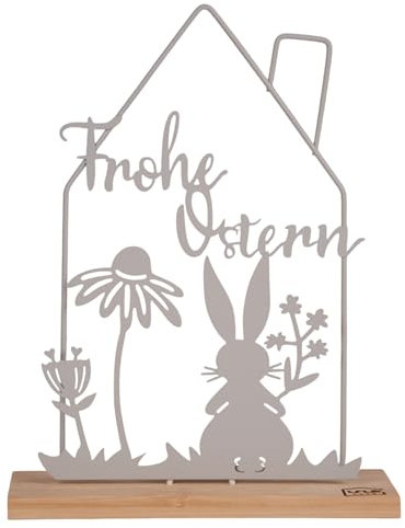 UNUS Aufsteller Osterdekoration aus Bambus und Metall, Filigrane Frühlingsdeko mit Hase und Blumen, Stilvoller Osterschmuck für Zuhause, weiß