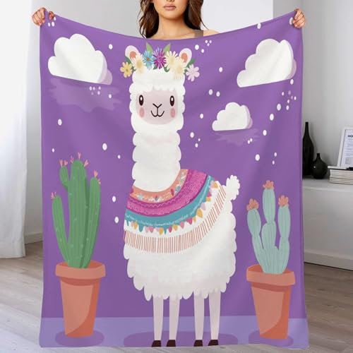 Fleece Kuscheldecken, Weiche Flanell Decken, Leichte, Gemütliche Anti-Verfärben Cartoon-Alpaka Sofadecke Wolldecke Für Büro, Sessel Camping, 75X100Cm, Tierillustration