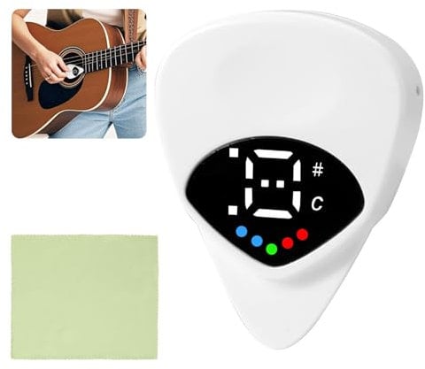 2-in-1 Guitar Pick Tuner, Digital Tuner Guitar Pick with LED Screen & 12-ET, Precision String Instrument Plectrum Tuning Musician Gift for Electric, Acoustic Guitars, Bass, Ukulele