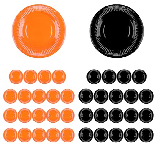 DVOFU 40Pieces Halloween Paper Plates Black Orange Round Dinner Table Plates Carnival Cosplay Party Supplies for Happy Halloween Birthday DIY Painting Decorations(18cm)