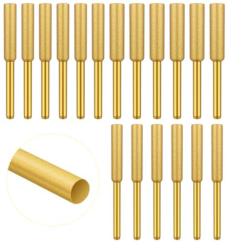 15 PCS Chainsaw Sharpener Stone, Diamond Bit Chain Saw Sharpener Tool File Sharpening Chainsaw Sharpeners Bits for Chain Saw Stone Jewelry Wood (Gold,4 Mm, 4.8 Mm, 5.5 Mm)