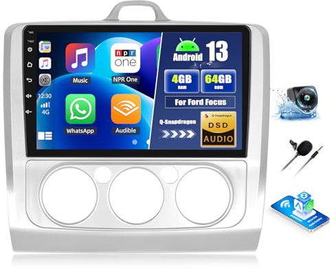 OiLiehu 4G+64G 8 Core Qualcomm Snapdragon Android 15 CarPlay Android Auto Autoradio 2 Din per Ford Focus MK2 Exi MT 2004-2011 Autoradio con Schermo 9 con Bluetooth GPS FM RDS WiFi SWC DSP/EQ