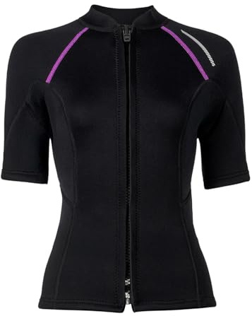 Yihuimin Women Short Sleeve Front Zip 1.5mm Neoprene Wetsuit Tops for Swimming Surfing Snorkeling