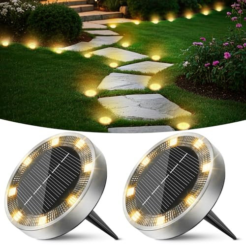 Peasur Solar Bodenleuchten Aussen, 2 Stück 8 LED Solarlampen für Außen Garten Wetterfest, Solarleuchten Gartenbeleuchtung für Boden Weg Rasen Gehweg Warmweiss
