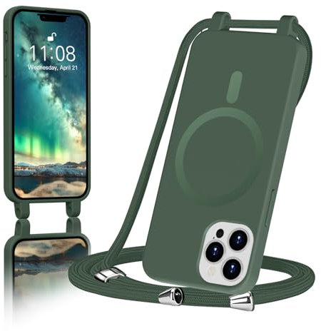ColasGalys für handykette iPhone 12 Pro Hülle mit Band Magnetisch Kompatibel mit Mag Safe für Handyhülle iPhone 12 Pro mit Band Kratzfest TPU Silikon grün