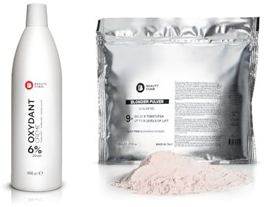 Blondierungspulver Rosa 500 g + Entwickler 6 Prozent 1 L – Staubfreies Blondierpulver Set – Aufhellung bis zu 9+ Tonstufen – Haaraufheller Kit - mit ANTI-YELLOW MOLECULES