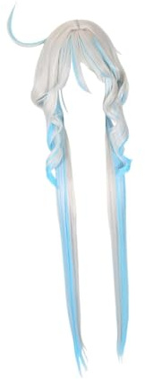 Anime Cosplay Perücken für Bühnenshow, Party, Halloween, Verkleidung, langes blaues gemischtes weißes Haar, 100 cm