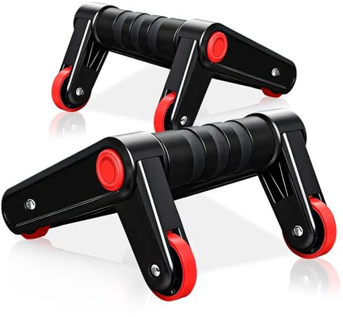 3-in-1 Maniglie per Flessioni, Rullo addominale con ginocchiera e fascia di resistenza, Allenamento addominalee nucleare, Allenamento della Forza per Flessioni per Calisthenics e Fitness (Rosso)