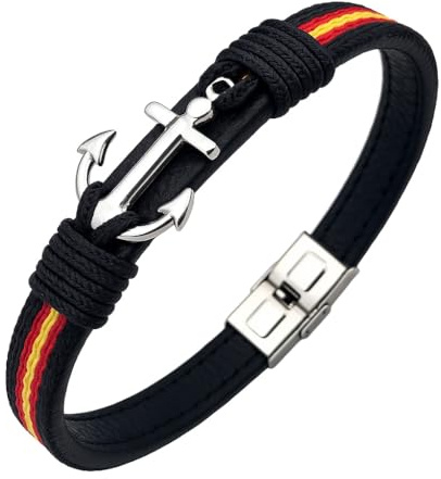 EKONAT-Pulsera España Hombre Acero Inoxidable con Ancla – Brazalete Bandera de España Náutico Ajustable – Joya Artesanal Patriótica Hecha en España