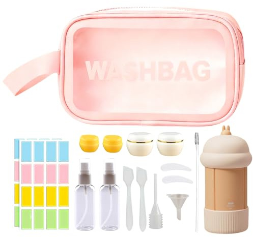 NAICHA Travel Cosmetic Case Toiletry Bag with Zipper Refillable 4-in-1 Silicone Kit Toiletry Bottles、Squeeze Toiletry Bottles Leakproof Accessories for Toiletries Shampoo Lotion Body Wash (BPA Free)