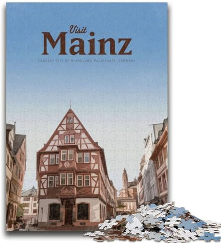1000-teiliges Puzzle für Erwachsene und Jugendliche, „Besuchen Sie Mainz“, Puzzle für Erwachsene, Familienspiel zum Stressabbau, schwierige Herausforderung, geeignet für Paare (50x75cm)