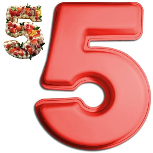 Teouuas Moule à Gâteau Number, Grands Moules à Gâteau 3D en Silicone | Moule Gateau Silicone, Number Cake 5, Moule à Gâteaus en Forme de Chiffre, pour Anniversaire et Anniversaire de Mariage
