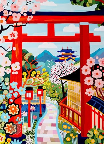 Lucky Puzzles | Jigsaw Puzzles for Adults | Spring Gates of Kyoto | Flower Puzzles for Adults | Random Cut Pieces | 2mm Thick Pieces | Bonus Reference Poster | Satin Finish | Ages 14+